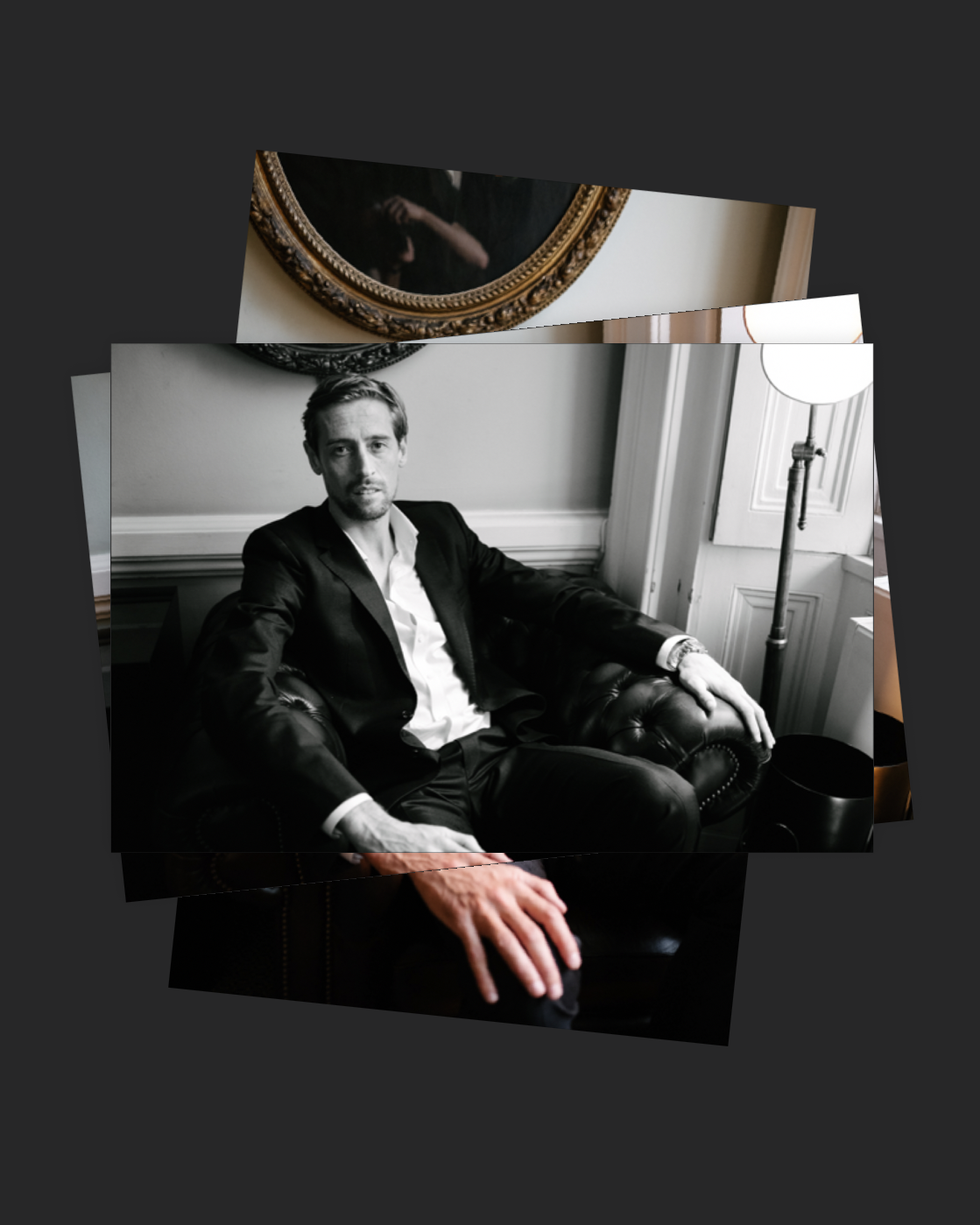 collage of images 'stacked' on top of each other in the MacOS Finder preview panel. The top image is a black and white landscape portrait of Peter Crouch, and a colour image underneath it is showing a colour image of his hand. The colour hand and his black and white wrist line up perfectly so it looks like he has a gigantic hand. 